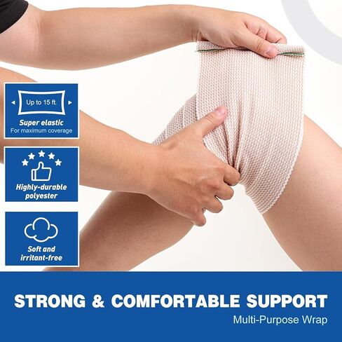 3 Pcs Waist Elastic Bandage Wrap - Latex Free Compression Wrap for Waist Legs Ankle Knee Tummy & Body Lymphedema Support (1.7x3.9in) White in Saudi Arabia