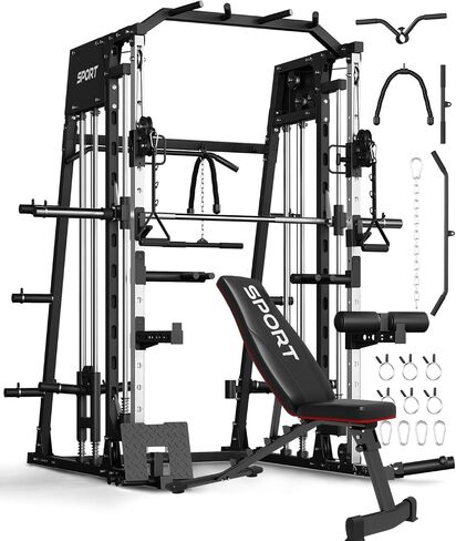 Smith Machines Home Gym with Bench, Squat Rack with Weight Bar, Dual LAT Pull-Down Systems & Cable Crossover Machine for Full-Body Workouts Training in Saudi Arabia