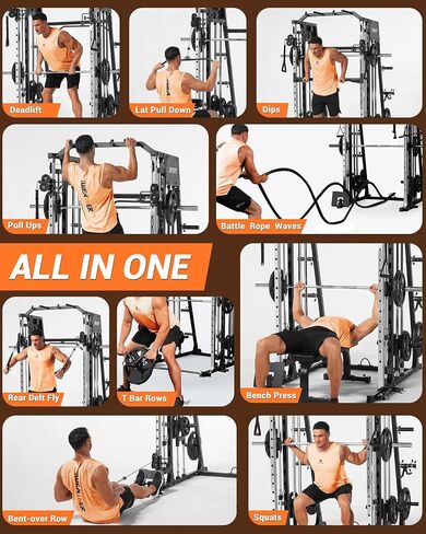 Smith Machines Home Gym with Bench, Squat Rack with Weight Bar, Dual LAT Pull-Down Systems & Cable Crossover Machine for Full-Body Workouts Training in Saudi Arabia