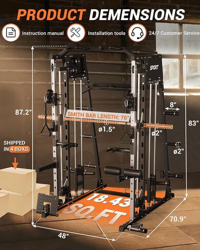 Smith Machines Home Gym with Bench, Squat Rack with Weight Bar, Dual LAT Pull-Down Systems & Cable Crossover Machine for Full-Body Workouts Training in Saudi Arabia