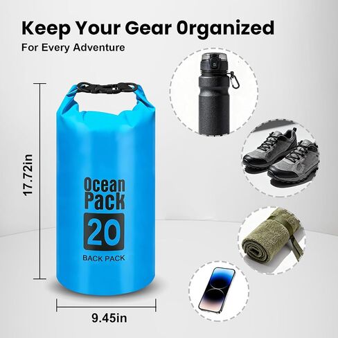 Waterproof Dry Bag,20L Roll Top Lightweight Dry Storage Bag Backpack for Hiking, Backpacking, Kayaking, Camping, Swimming, Boating in Saudi Arabia