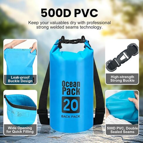 Waterproof Dry Bag,20L Roll Top Lightweight Dry Storage Bag Backpack for Hiking, Backpacking, Kayaking, Camping, Swimming, Boating in Saudi Arabia