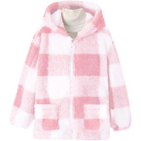 الأولاد زمم السترات الصوف مقنعين السترات الحرارية سستة شيربا الشتاء بلوزات منقوشة ملابس خارجية معاطف مع جيوب in Kuwait