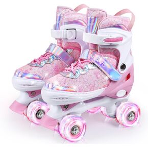 Roller Skates for Kids, 4 Size Adjustable Rollerskates with Light Up Wheels, 10C to 6 Beginner Youth Roller Skates for Girls Boys Toddlers Indoor Outdoor in Saudi Arabia