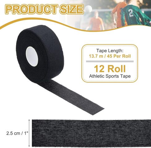 Athletic Sports Tape, Athletic Tape Strong Adhesive Easy Tear with Serrated Edges - Fitting for (Athletes/Sport Trainer/Gymnastics/Boxing) 1 in x 45 Ft, 12 Rolls, White in Saudi Arabia