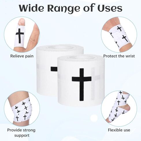 قطعتان من شريط المعصم المسيحي مع شريط رياضي متقاطع 2 بوصة × 23 قدم أشرطة رياضية قطنية ذاتية اللصق لفافة كرة القدم وكرة القدم والبيسبول والملاكمة والجمباز والتدريب الرياضي (2 أبيض) in Kuwait