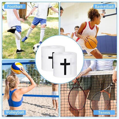 قطعتان من شريط المعصم المسيحي مع شريط رياضي متقاطع 2 بوصة × 23 قدم أشرطة رياضية قطنية ذاتية اللصق لفافة كرة القدم وكرة القدم والبيسبول والملاكمة والجمباز والتدريب الرياضي (2 أبيض) in Kuwait