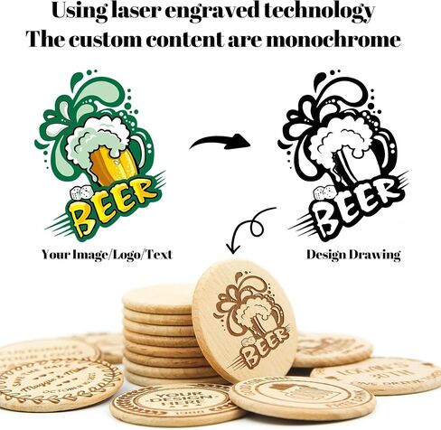 30 Custom Wood Drink Tokens, 40mm Drink Chips Double Sided Laser Engraved Your Logo and Text, Custom Wooden Drink Tokens for Bar, Party, Wedding, Game Night in Saudi Arabia