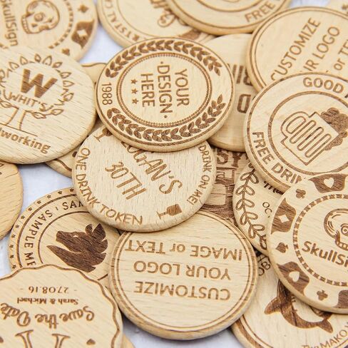 30 Custom Wood Drink Tokens, 40mm Drink Chips Double Sided Laser Engraved Your Logo and Text, Custom Wooden Drink Tokens for Bar, Party, Wedding, Game Night in Saudi Arabia