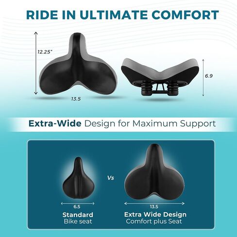 BLUBEN Oversize Bike Seat Compatible with Bike,Mountain,Cruiser and Exercise Bike | Confortable Wide Cushion Bike Seat for Men and Women | Universal Fit with Toolkit in Saudi Arabia