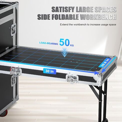16U DJ Audio Rack with Top Mixer Workbench Sliding drawer Two Foldable DJ Workbench 4 Casters for Stage Performance and Equipment Storage in Saudi Arabia