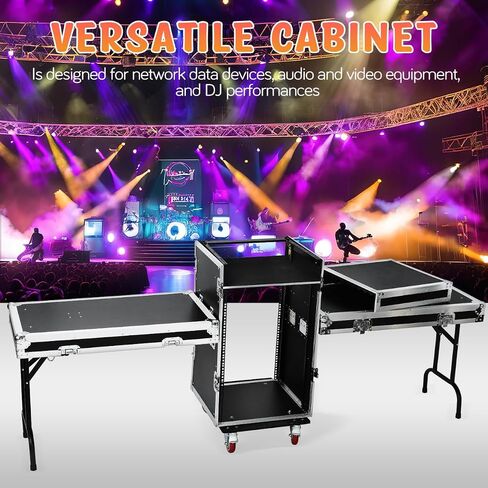 16U DJ Audio Rack with Top Mixer Workbench Sliding drawer Two Foldable DJ Workbench 4 Casters for Stage Performance and Equipment Storage in Saudi Arabia