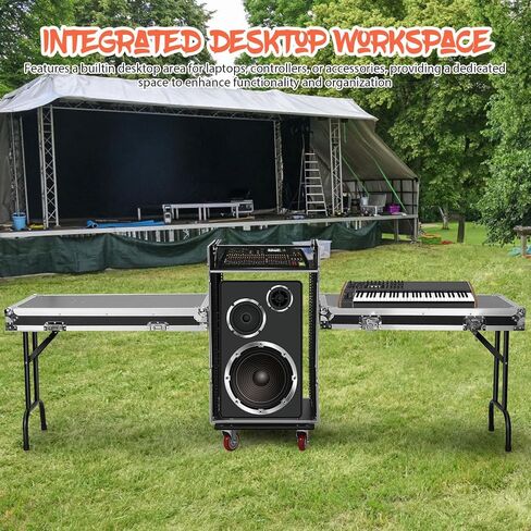 16U DJ Audio Rack with Top Mixer Workbench Sliding drawer Two Foldable DJ Workbench 4 Casters for Stage Performance and Equipment Storage in Saudi Arabia
