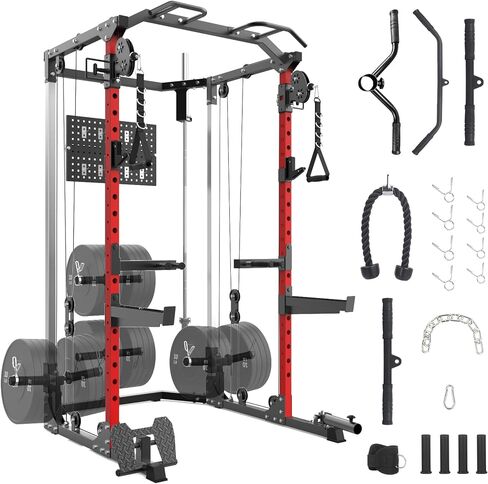 GarveeLife Power Cage, Multi-Function Squat Rack with Dual Independent Pulley System, 2000 LB Capacity Workout Cage with Adjustable Cable Crossover System and Training Attachment for Home Gym in Saudi Arabia
