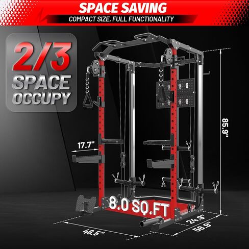 GarveeLife Power Cage, Multi-Function Squat Rack with Dual Independent Pulley System, 2000 LB Capacity Workout Cage with Adjustable Cable Crossover System and Training Attachment for Home Gym in Saudi Arabia