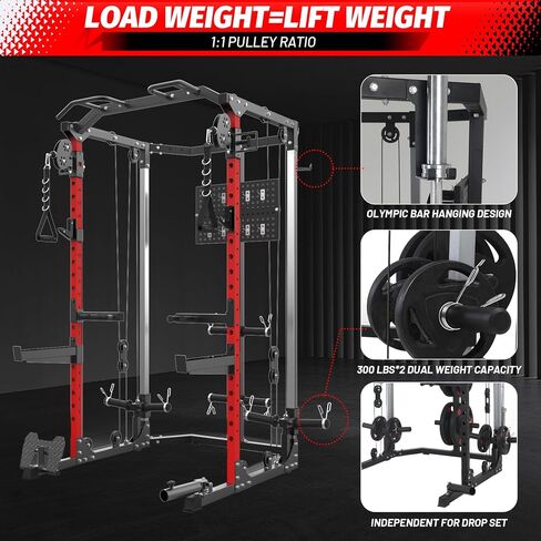 GarveeLife Power Cage, Multi-Function Squat Rack with Dual Independent Pulley System, 2000 LB Capacity Workout Cage with Adjustable Cable Crossover System and Training Attachment for Home Gym in Saudi Arabia