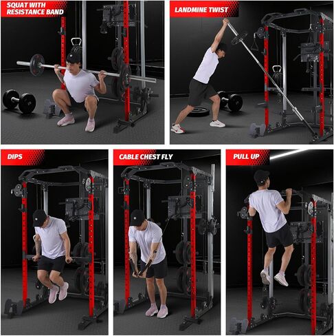 GarveeLife Power Cage, Multi-Function Squat Rack with Dual Independent Pulley System, 2000 LB Capacity Workout Cage with Adjustable Cable Crossover System and Training Attachment for Home Gym in Saudi Arabia