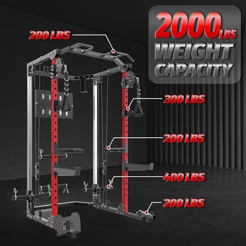 GarveeLife Power Cage, Multi-Function Squat Rack with Dual Independent Pulley System, 2000 LB Capacity Workout Cage with Adjustable Cable Crossover System and Training Attachment for Home Gym in Saudi Arabia