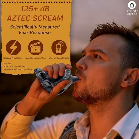 Authentic Aztec Death Whistle - Handcrafted Clay Skull with Ear-Piercing Scream Sound for Horror Films, Halloween Pranks & Spiritual Rituals (Sunburst Gold) in Saudi Arabia