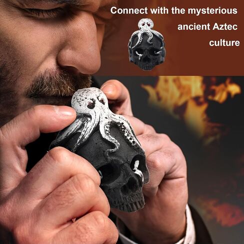 BOXOB Aztec Death Whistle, Authentic Human Sound Screams War Loudest Mexican Skull Whistle with Drawstring Bag for Halloween Symbol of Adventure Courage Gag Gifts(Octopus Style) in Saudi Arabia