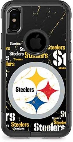 ملصق Skinit متوافق مع هاتف OtterBox Commuter iPhone X/XS - تصميم أسود مرخص رسميًا من NFL Pittsburgh Steelers in Saudi Arabia