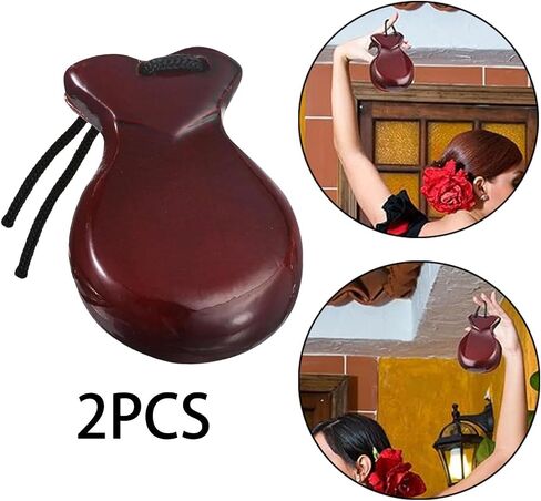 2X Wood Spanish Castanets with String Educational Music Instrument Flamenco Castanets for Classical Music Practice Gathering- Red in Saudi Arabia