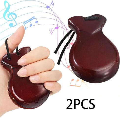 2X Wood Spanish Castanets with String Educational Music Instrument Flamenco Castanets for Classical Music Practice Gathering- Red in Saudi Arabia