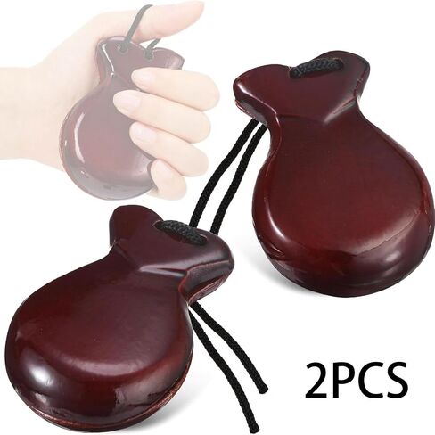 2X Wood Spanish Castanets with String Educational Music Instrument Flamenco Castanets for Classical Music Practice Gathering- Red in Saudi Arabia
