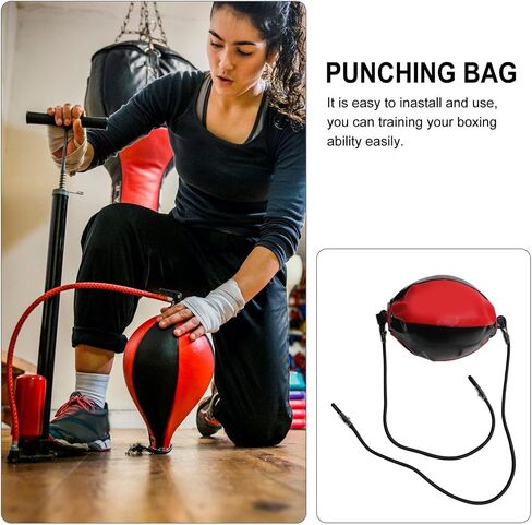 Double-end Speed Ball with Elastic Rope for Agility and Accuracy Training PU Leather Easy to Install Black and Red Punching Workout Equipment in Saudi Arabia