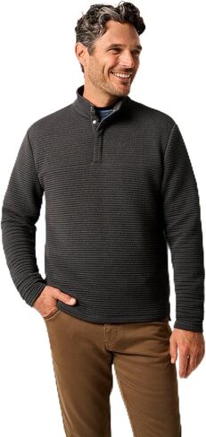 johnnie-O Benjy Heathered Henley Pullover Heather Black/L in Saudi Arabia