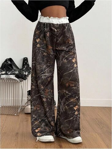 SweatyRocks Girl's Baggy Sweatpants Elastic Waist Casual Printed Wide Leg Athletic Pants in Saudi Arabia