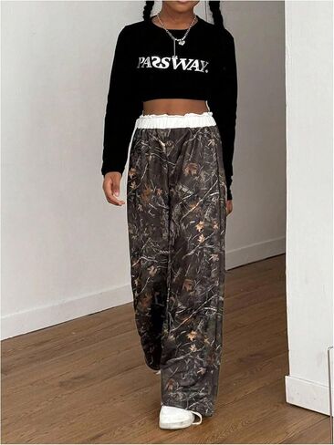 SweatyRocks Girl's Baggy Sweatpants Elastic Waist Casual Printed Wide Leg Athletic Pants in Saudi Arabia