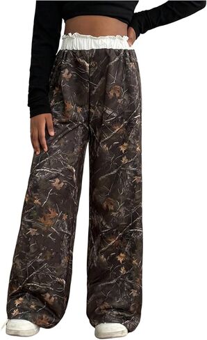 SweatyRocks Girl's Baggy Sweatpants Elastic Waist Casual Printed Wide Leg Athletic Pants in Saudi Arabia