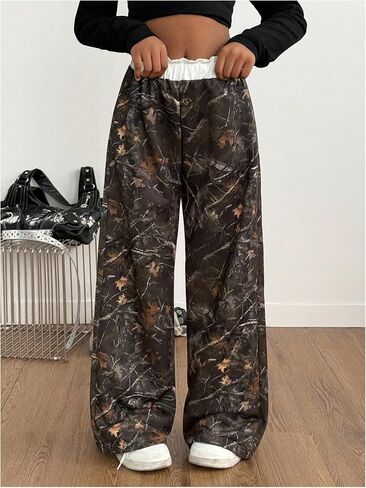 SweatyRocks Girl's Baggy Sweatpants Elastic Waist Casual Printed Wide Leg Athletic Pants in Saudi Arabia