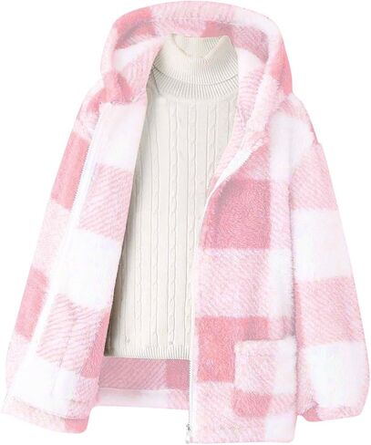 الأولاد زمم السترات الصوف مقنعين السترات الحرارية سستة شيربا الشتاء بلوزات منقوشة ملابس خارجية معاطف مع جيوب in Kuwait