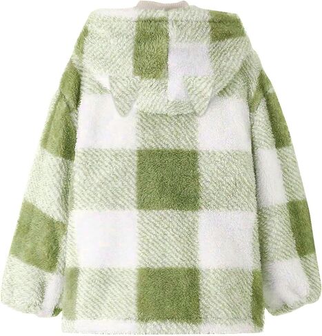 Boys Zip Up Jackets Fleece Hooded Thermal Jackets Zipper Sherpa Winter Sweatshirts Plaid Outerwear Coats With Pockets in Saudi Arabia