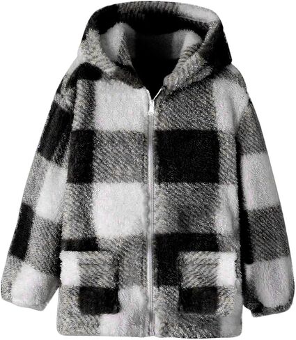 Boys Zip Up Jackets Fleece Hooded Thermal Jackets Zipper Sherpa Winter Sweatshirts Plaid Outerwear Coats With Pockets in Saudi Arabia