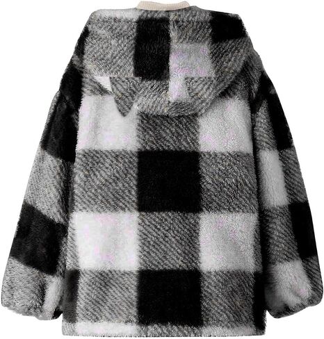 Boys Zip Up Jackets Fleece Hooded Thermal Jackets Zipper Sherpa Winter Sweatshirts Plaid Outerwear Coats With Pockets in Saudi Arabia