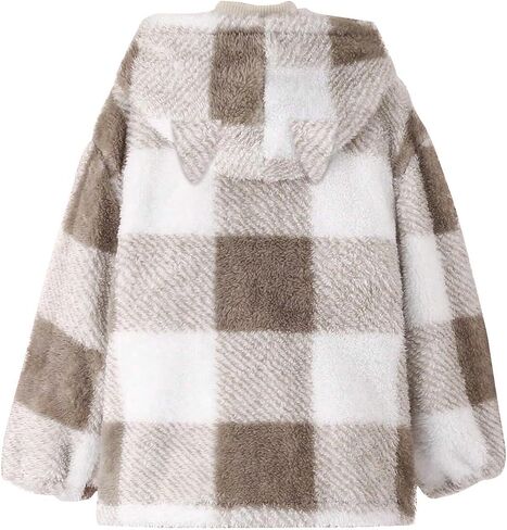 Boys Zip Up Jackets Fleece Hooded Thermal Jackets Zipper Sherpa Winter Sweatshirts Plaid Outerwear Coats With Pockets in Saudi Arabia