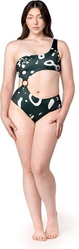 Proto Marin Women's Asymmetric Cut, Medium Coverage One Piece Swimsuit, Stingray Print – Dark Green Swimwear in Saudi Arabia