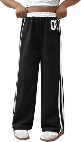 Milumia Girl's Bottoms Striped Elastic Sweatpants High Waist Casual Wide Leg Pants Streetwear in Saudi Arabia