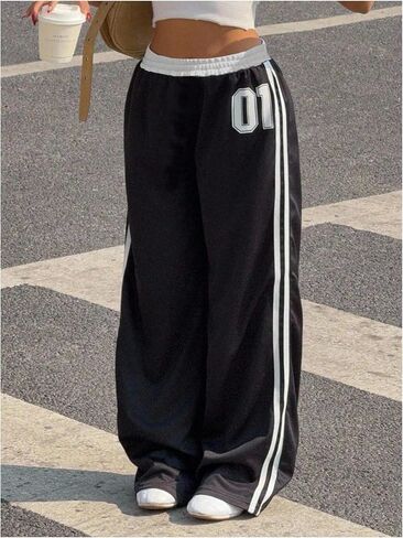 Milumia Girl's Bottoms Striped Elastic Sweatpants High Waist Casual Wide Leg Pants Streetwear in Saudi Arabia