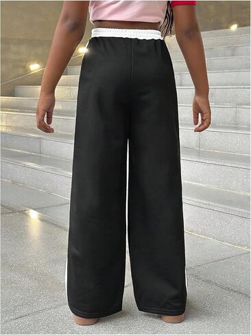 Milumia Girl's Bottoms Striped Elastic Sweatpants High Waist Casual Wide Leg Pants Streetwear in Saudi Arabia
