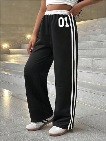 Milumia Girl's Bottoms Striped Elastic Sweatpants High Waist Casual Wide Leg Pants Streetwear in Saudi Arabia