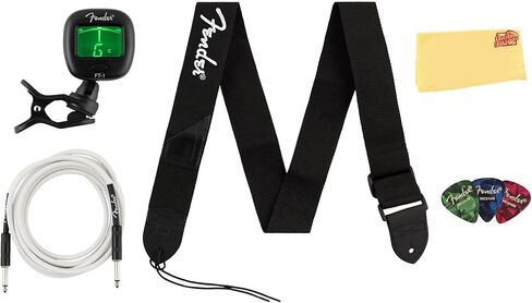 Fender Accessory Essentials Pack Bundle with Cable, Clip-On Tuner, Strap, 3-Pack Picks, and Austin Bazaar Polishing Cloth in Kuwait