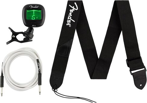 Fender Accessory Essentials Pack Bundle with Cable, Clip-On Tuner, Strap, 3-Pack Picks, and Austin Bazaar Polishing Cloth in Kuwait