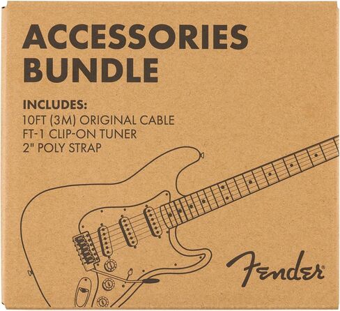 Fender Accessory Essentials Pack Bundle with Cable, Clip-On Tuner, Strap, 3-Pack Picks, and Austin Bazaar Polishing Cloth in Kuwait