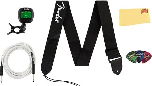 Fender Accessory Essentials Pack Bundle with Cable, Clip-On Tuner, Strap, 3-Pack Picks, and Austin Bazaar Polishing Cloth in Kuwait