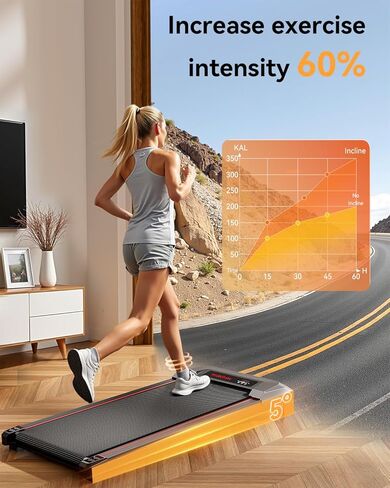 Walking Pad, Incline Walking Pad Treadmill, Under Desk Treadmills 265 Lbs Capacity, 2.5HP Low Noise Portable Running Machine for Home and Office, with LED Display, Remote Control in Kuwait