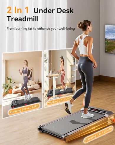 Walking Pad, Incline Walking Pad Treadmill, Under Desk Treadmills 265 Lbs Capacity, 2.5HP Low Noise Portable Running Machine for Home and Office, with LED Display, Remote Control in Kuwait